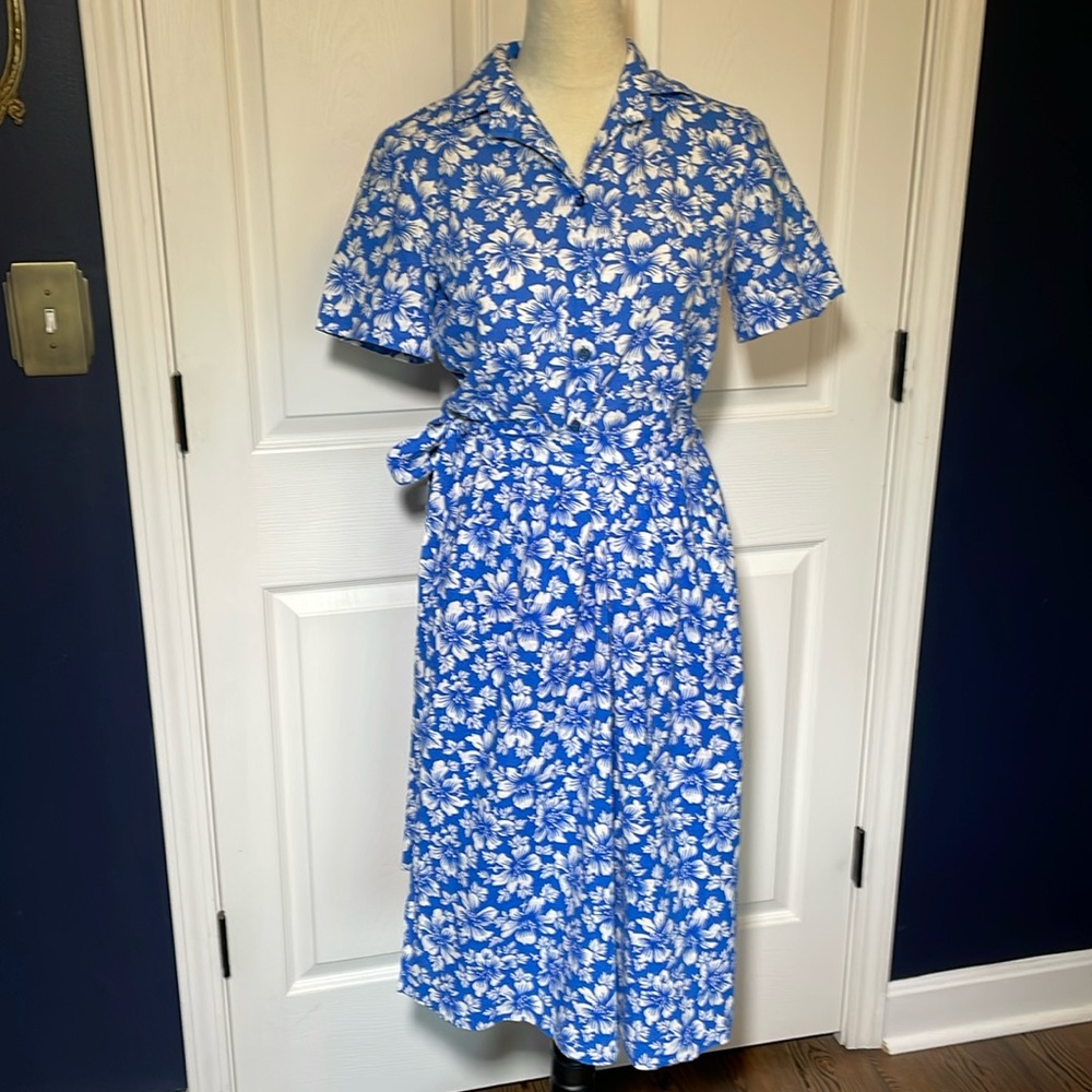 Vintage J. Tiktiner 3-Piece Matching Skirt &‎ Shirt Set Blue & White Floral 🇫🇷